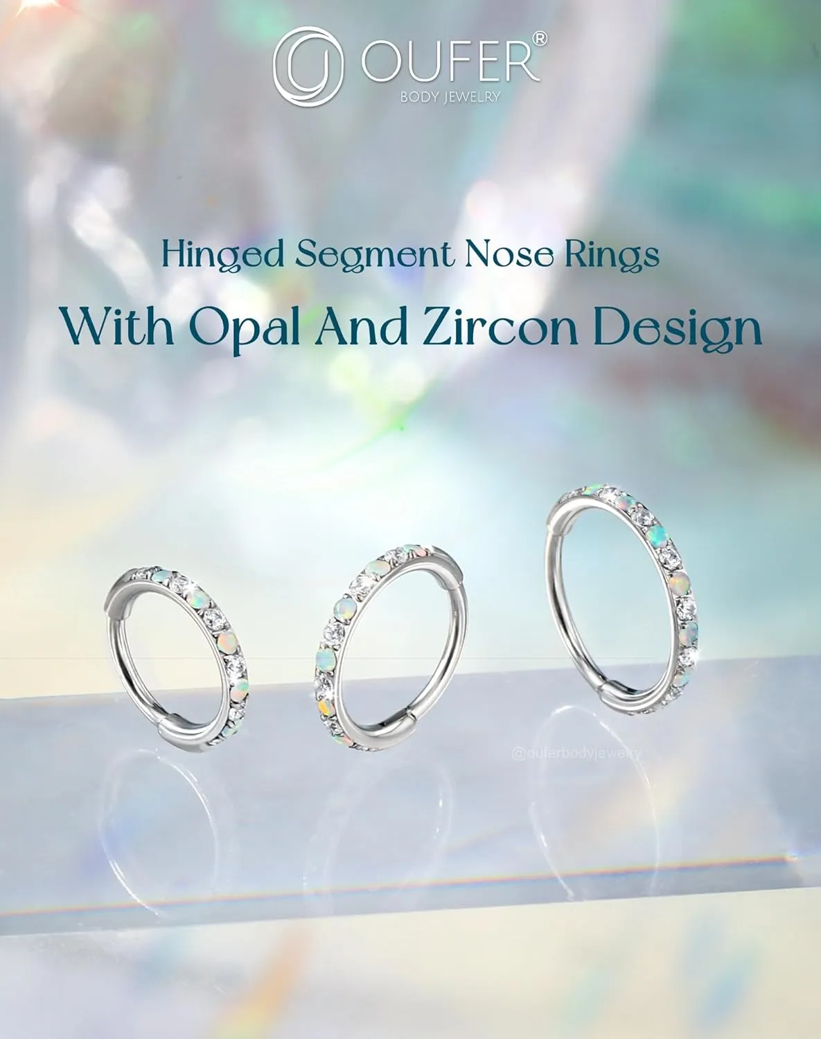 OUFER Opal and CZ 20G Nose Rings Hoops, 316L Surgical Steel Hinged Segment Nose Piercing Jewelry, Septum Lip Eyebrow Rings Cartilage Conch Rook Helix Tragus Daith Earrings For Women and Men-6/7/8MM