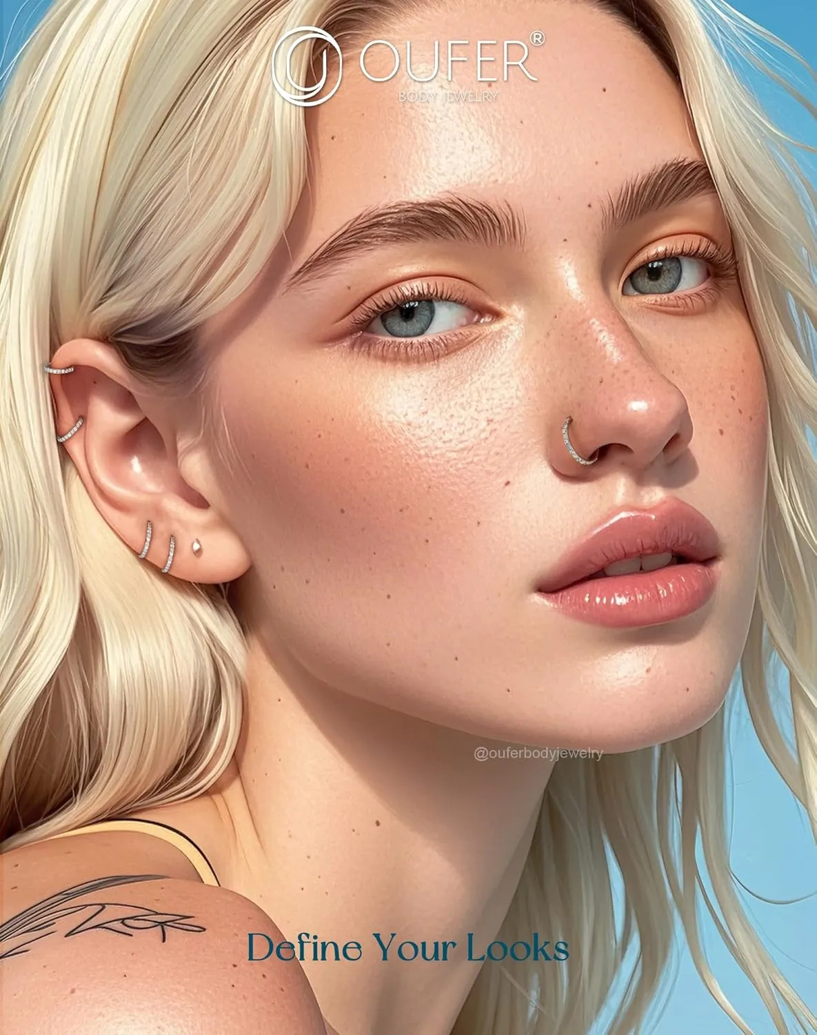 OUFER Opal and CZ 20G Nose Rings Hoops, 316L Surgical Steel Hinged Segment Nose Piercing Jewelry, Septum Lip Eyebrow Rings Cartilage Conch Rook Helix Tragus Daith Earrings For Women and Men-6/7/8MM