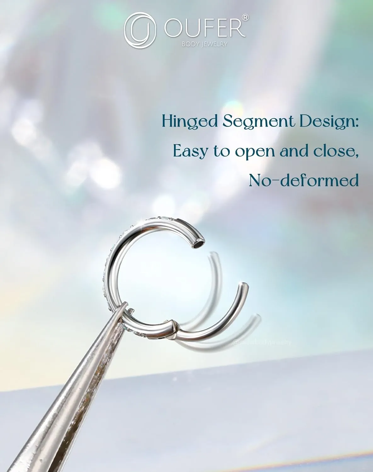 OUFER Opal and CZ 20G Nose Rings Hoops, 316L Surgical Steel Hinged Segment Nose Piercing Jewelry, Septum Lip Eyebrow Rings Cartilage Conch Rook Helix Tragus Daith Earrings For Women and Men-6/7/8MM