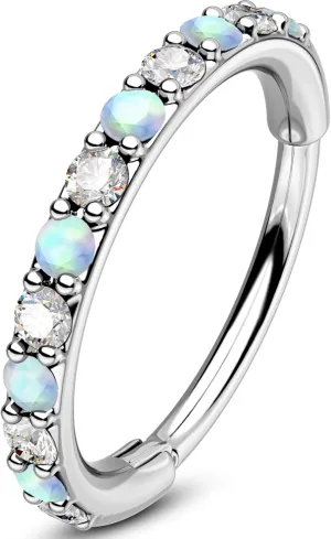 OUFER Opal and CZ 20G Nose Rings Hoops, 316L Surgical Steel Hinged Segment Nose Piercing Jewelry, Septum Lip Eyebrow Rings Cartilage Conch Rook Helix Tragus Daith Earrings For Women and Men-6/7/8MM