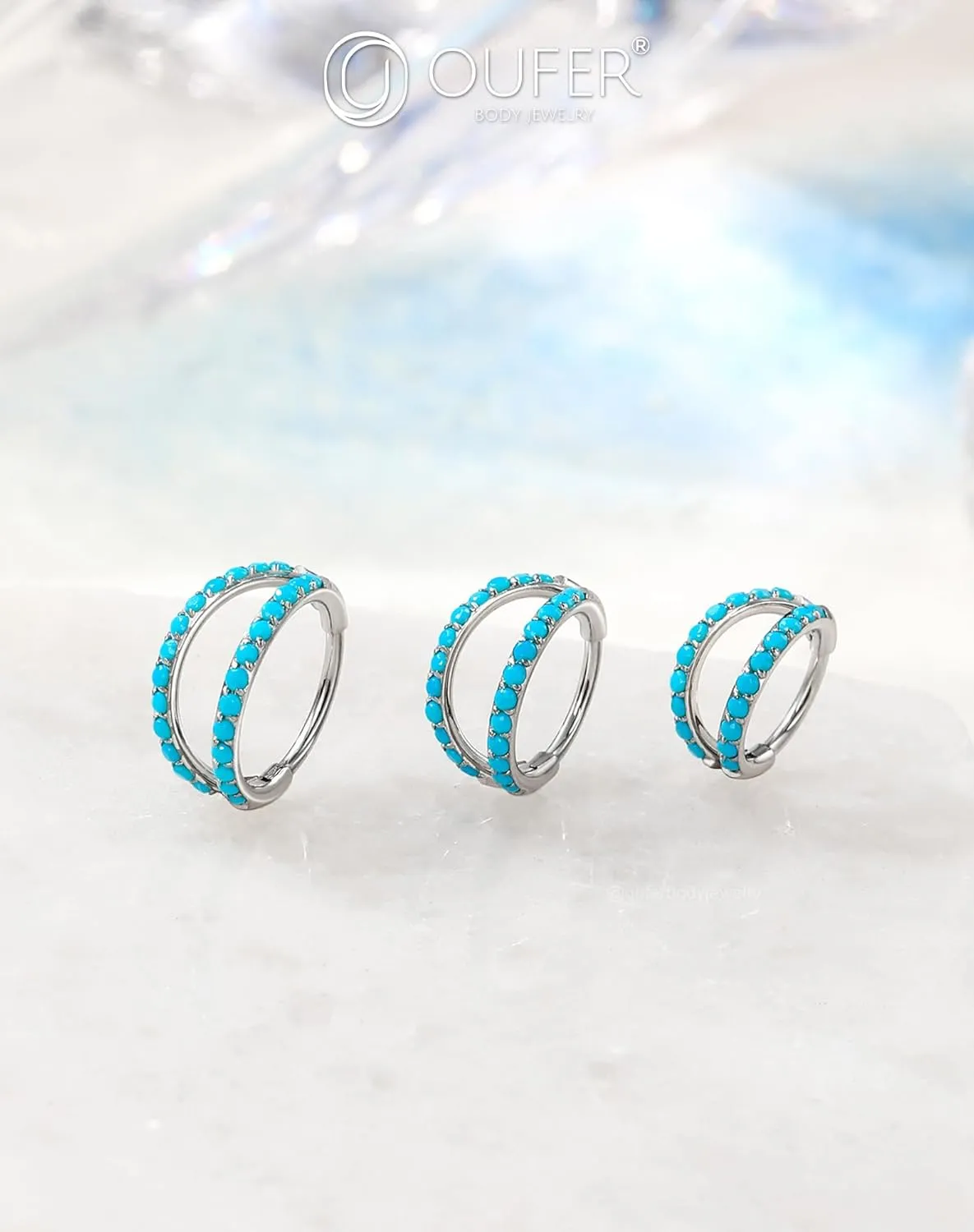 OUFER Turquoise Nose Rings for Women, 316L Surgical Steel 20G Double Hoop Nose Piercing Jewelry, Hinged Segment Septum Lip Eyebrow Rings Cartilage Conch Rook Helix Tragus Daith Earrings-6/7/8MM
