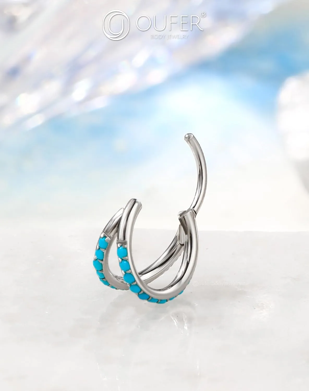 OUFER Turquoise Nose Rings for Women, 316L Surgical Steel 20G Double Hoop Nose Piercing Jewelry, Hinged Segment Septum Lip Eyebrow Rings Cartilage Conch Rook Helix Tragus Daith Earrings-6/7/8MM