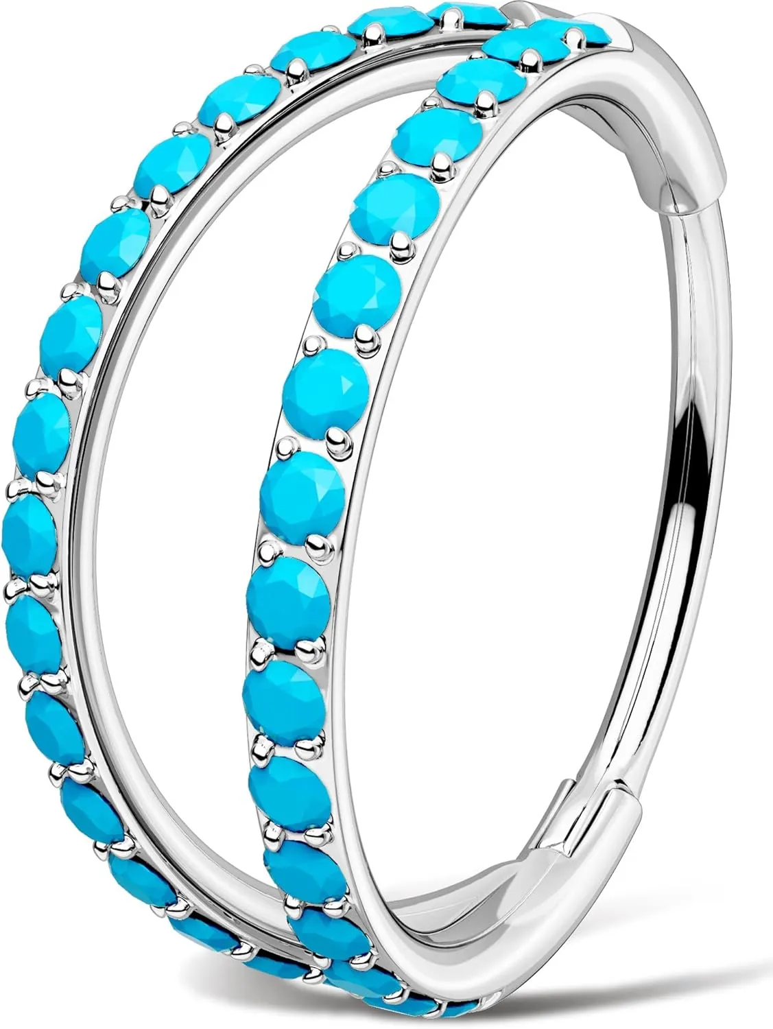 OUFER Turquoise Nose Rings for Women, 316L Surgical Steel 20G Double Hoop Nose Piercing Jewelry, Hinged Segment Septum Lip Eyebrow Rings Cartilage Conch Rook Helix Tragus Daith Earrings-6/7/8MM