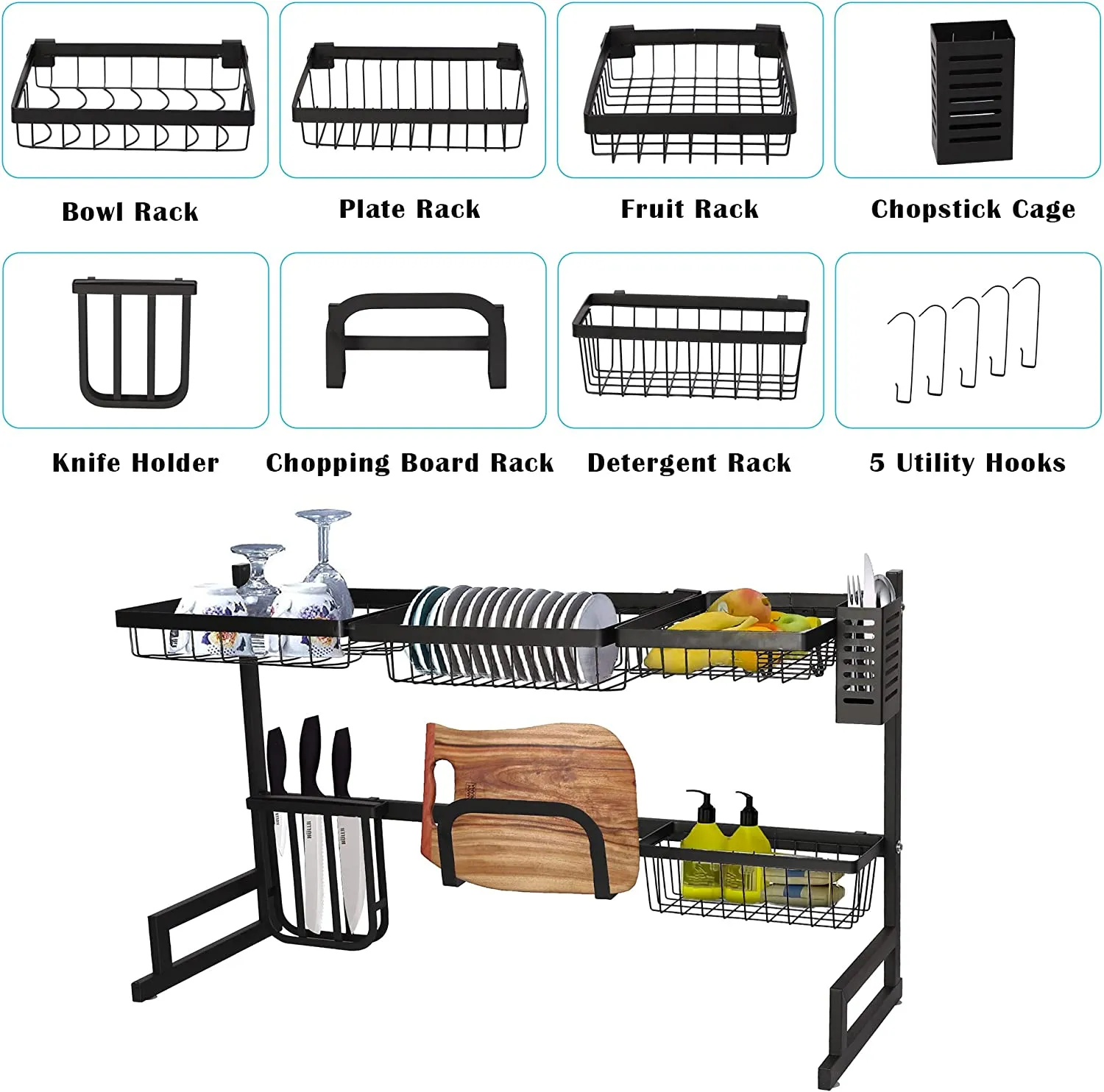 Over The Sink Shelf Dish Drying Rack Stainless Steel Multifunctional Tableware Drainer, 33.4"x12.5"x20.4"