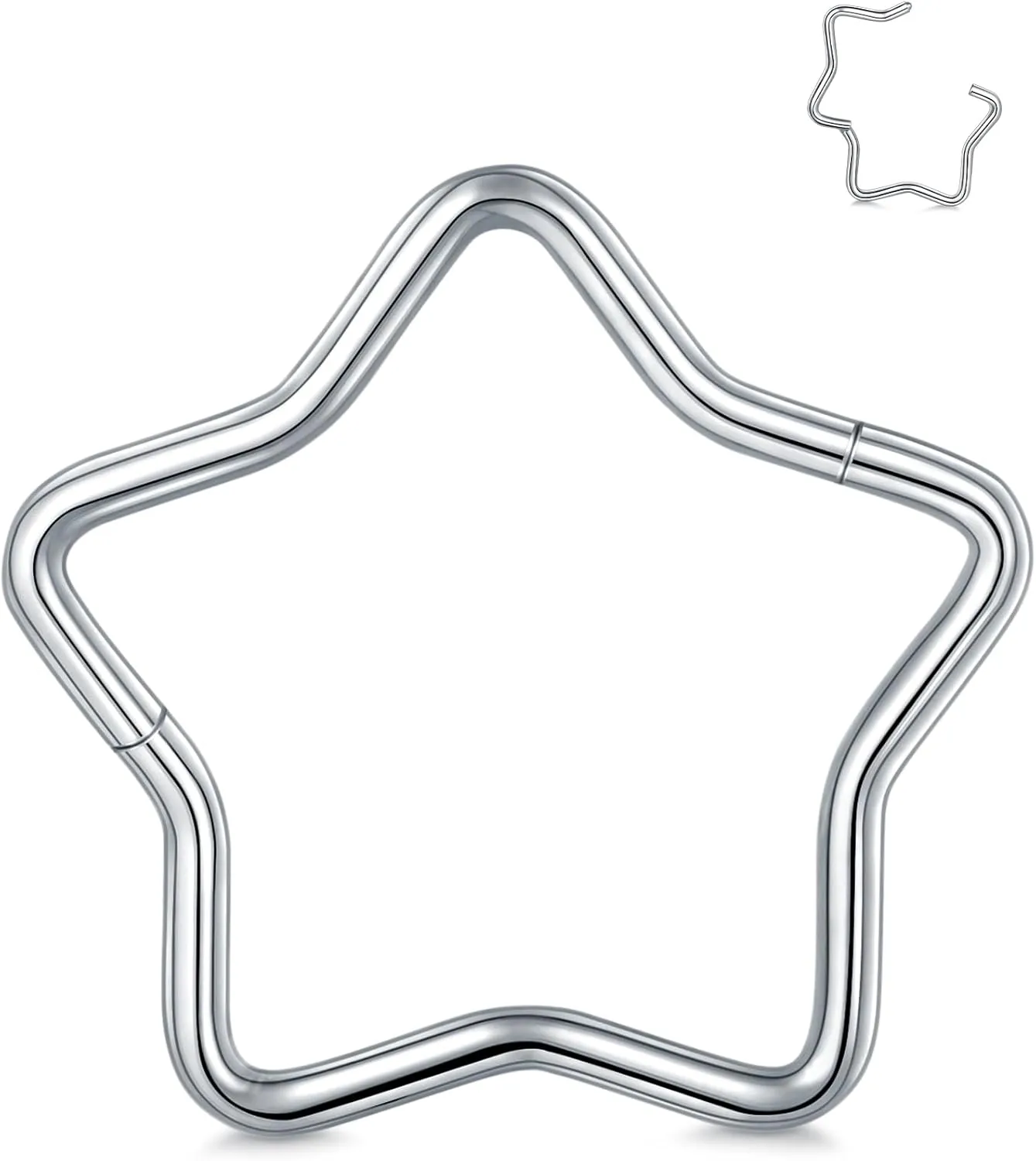 Oveta Star Septum Ring Titanium, Septum Clicker Nose Ring Hoop 10mm, Helix Conch Piercing Jewelry 16G, 1Piece