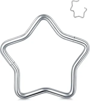 Oveta Star Septum Ring Titanium, Septum Clicker Nose Ring Hoop 10mm, Helix Conch Piercing Jewelry 16G, 1Piece