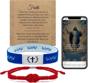 Pack of 2 Bible Verse Bracelets, Inspirational Christian Wristbands with NFC and Red String Faith Bracelet for Men and Women, First Communion Gift