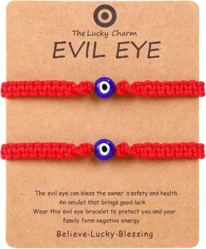 Pack of 2 Black Red String Red Blue Evil Eye Bracelets for Women Men Handmade Braided Kabbalah Good Luck Protection Bracelet Rope Cord Friendship Couple Bracelet Adjustable