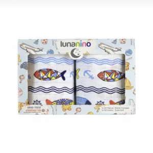 Pack of 2 Muslin Swaddle Blankets - Fish