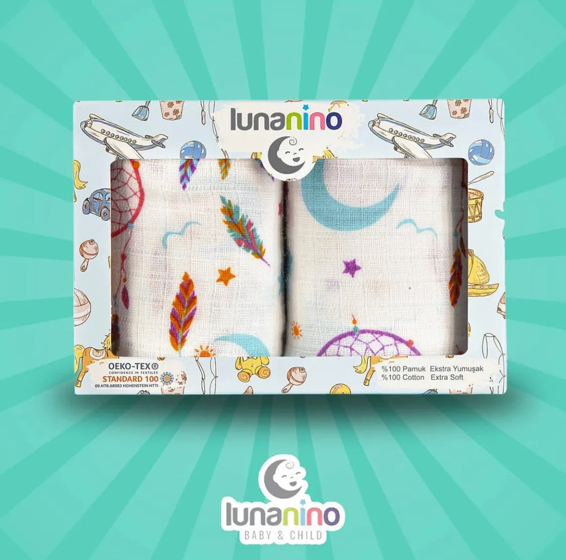 Pack of 2 Muslin Swaddle Blankets - Moon