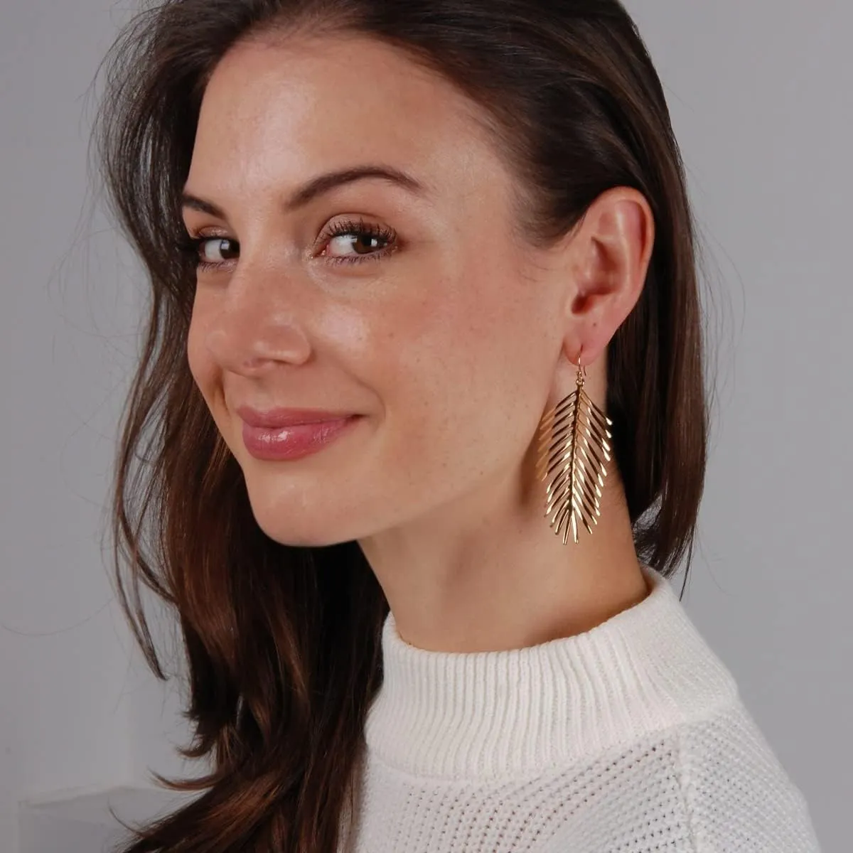 Palm Leaf Earrings for Women - Boho Tropical Dangle Earrings in Gold, Rose Gold, or Silver Tone