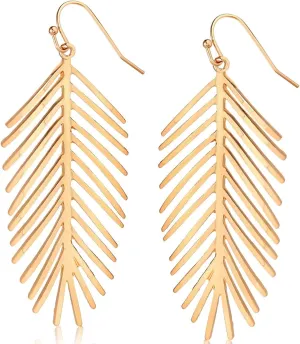 Palm Leaf Earrings for Women - Boho Tropical Dangle Earrings in Gold, Rose Gold, or Silver Tone