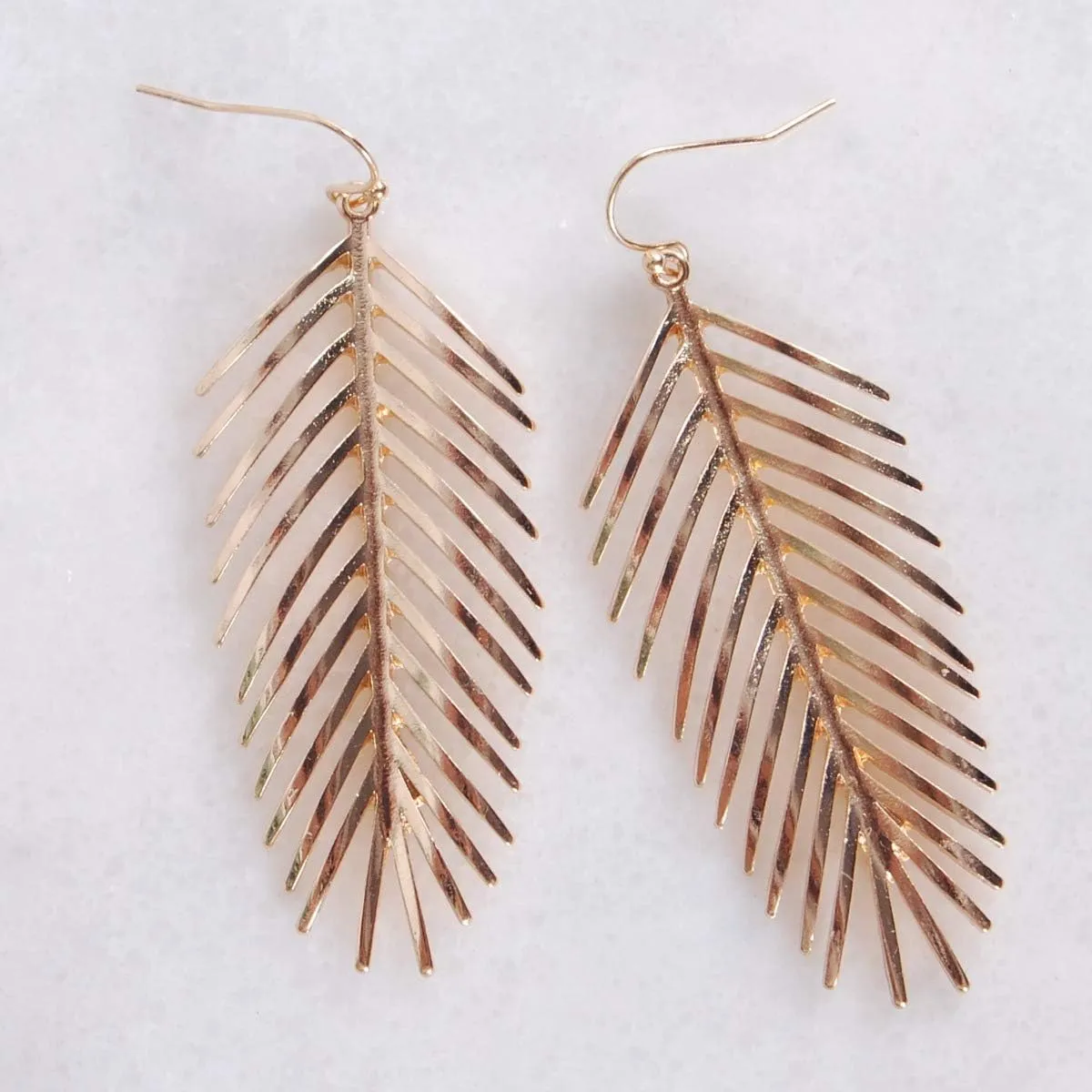 Palm Leaf Earrings for Women - Boho Tropical Dangle Earrings in Gold, Rose Gold, or Silver Tone