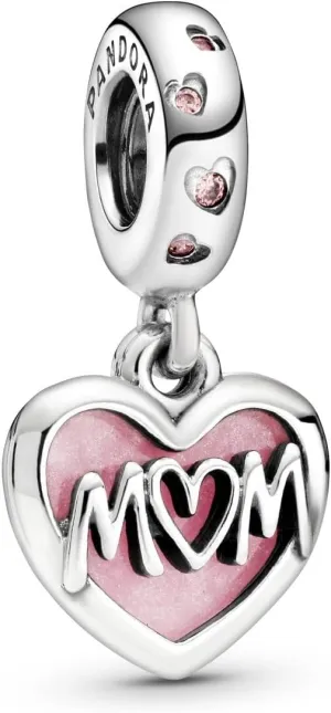 Pandora Mom Script Heart Dangle Charm - Compatible Moments Bracelets - Jewelry for Women - Gift for Women - Made with Sterling Silver, Cubic Zirconia & Enamel