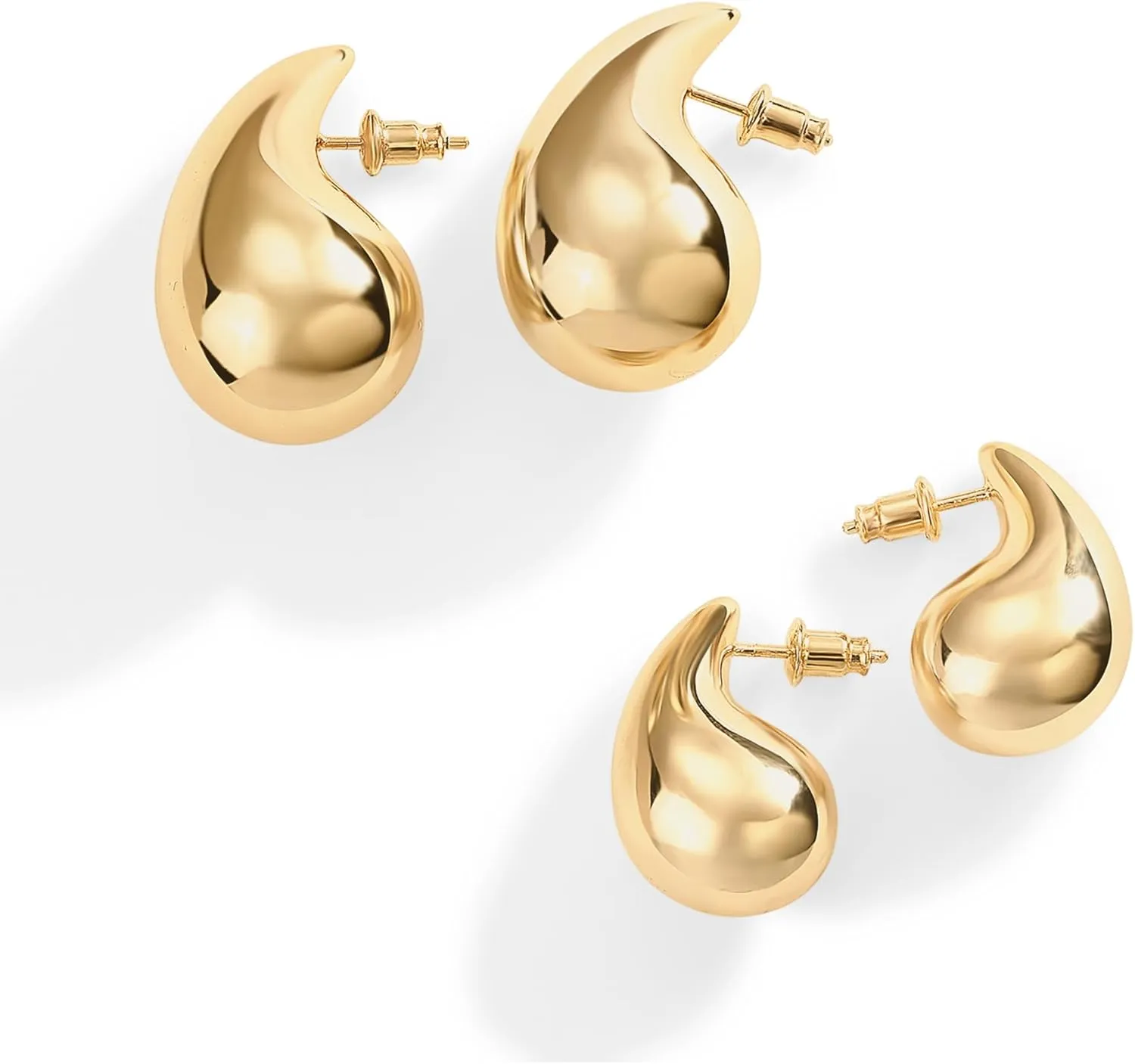 PAVOI 14K Gold Plated 925 Sterling Silver Post Teardrop Chunky Hoop Earrings - Lightweight Drop Earrings for Women - Designer Dupe