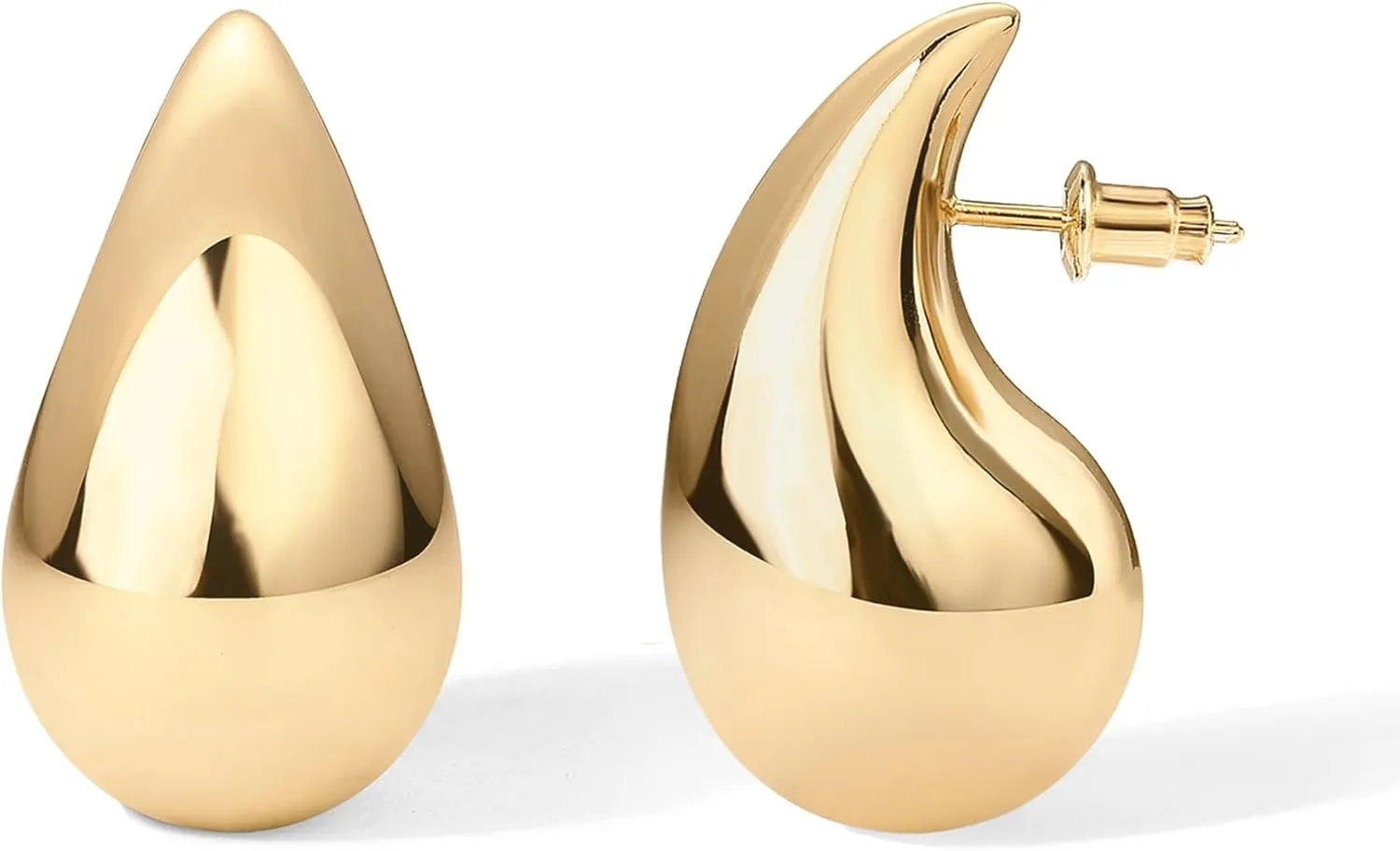 PAVOI 14K Gold Plated 925 Sterling Silver Post Teardrop Chunky Hoop Earrings - Lightweight Drop Earrings for Women - Designer Dupe