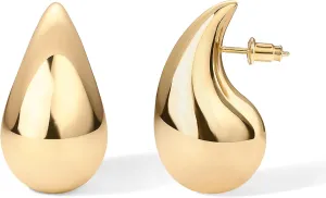 PAVOI 14K Gold Plated 925 Sterling Silver Post Teardrop Chunky Hoop Earrings - Lightweight Drop Earrings for Women - Designer Dupe