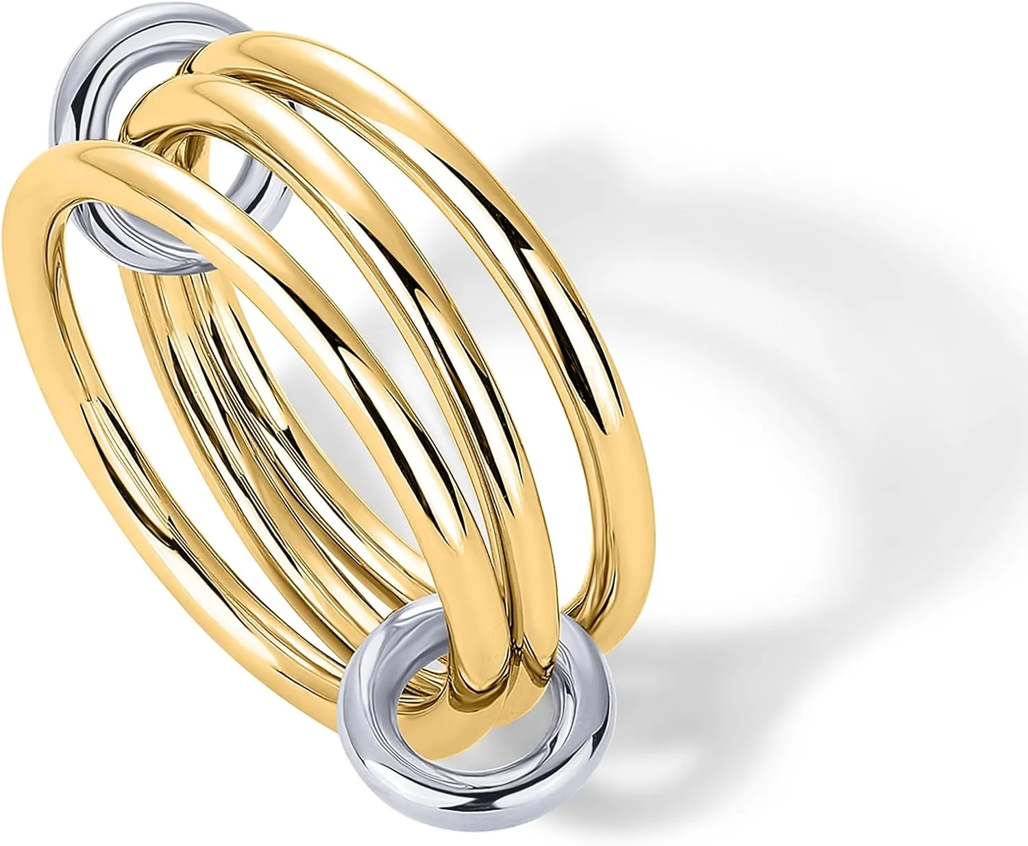 PAVOI 14K Gold Plated Interlocked Stackable Rings for Women - Statement Mixed Metals Multi Ring Stack - Two-Toned Stacking Bands