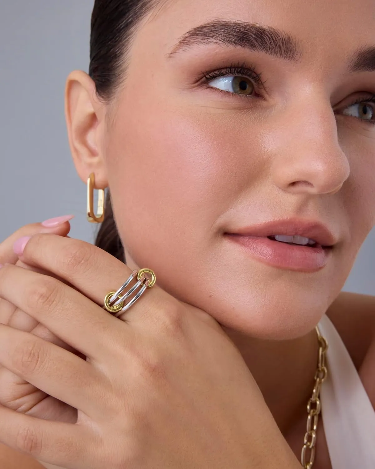PAVOI 14K Gold Plated Interlocked Stackable Rings for Women - Statement Mixed Metals Multi Ring Stack - Two-Toned Stacking Bands