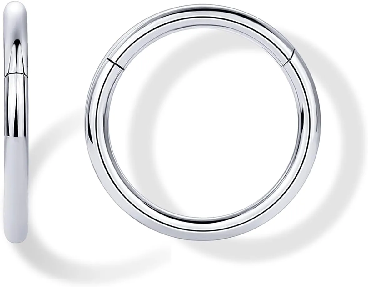 PAVOI 14K Gold Plated Titanium Clicker Hoop Earrings for Women Men | Hinged Huggie Earring | Cartilage Helix Nose Ring Tragus Rook Septum Piercing Jewelry 16-18-20 Gauges