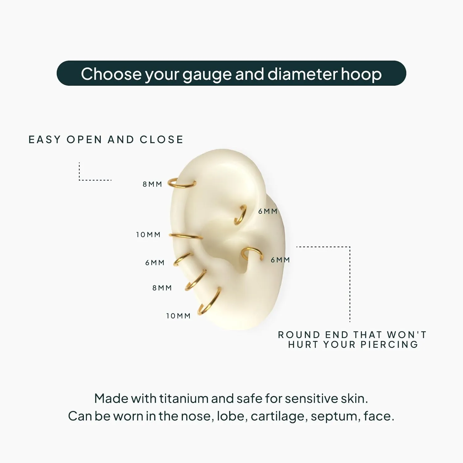 PAVOI 14K Gold Plated Titanium Clicker Hoop Earrings for Women Men | Hinged Huggie Earring | Cartilage Helix Nose Ring Tragus Rook Septum Piercing Jewelry 16-18-20 Gauges
