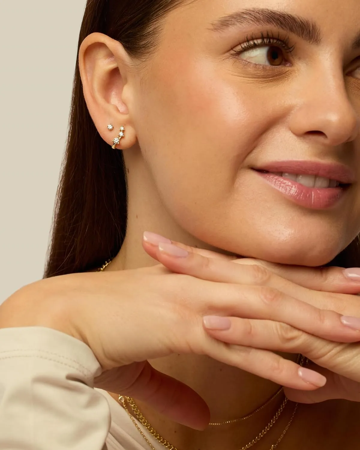 PAVOI 18K Gold Plated Sterling Silver Posts Cubic Zirconia Half Huggie Earrings | Small Hoop Earrings for Women | Constellation Baguette CZ Dainty Stud Cuff Earring