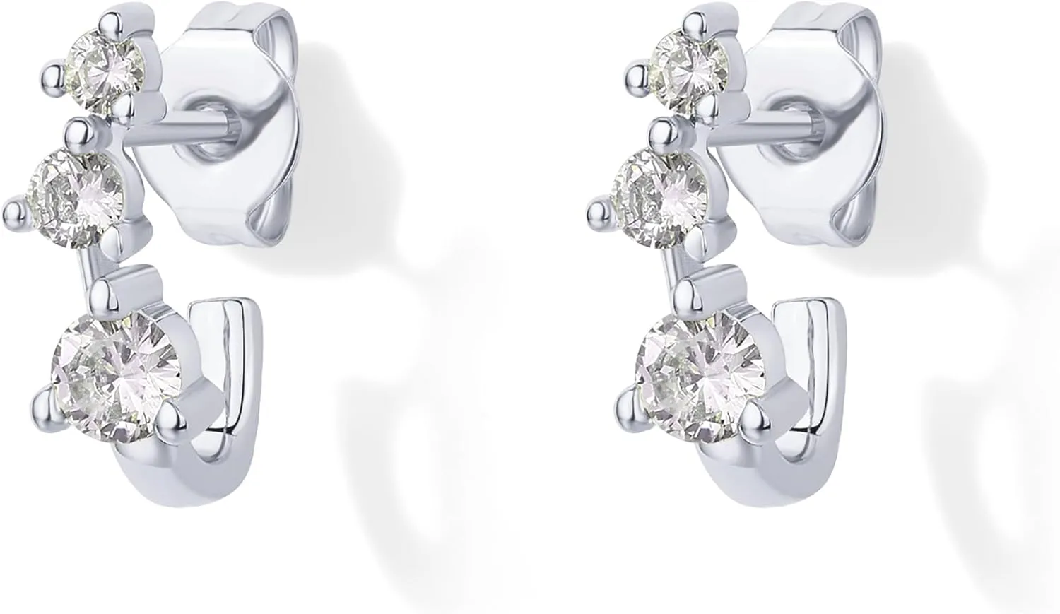 PAVOI 18K Gold Plated Sterling Silver Posts Cubic Zirconia Half Huggie Earrings | Small Hoop Earrings for Women | Constellation Baguette CZ Dainty Stud Cuff Earring