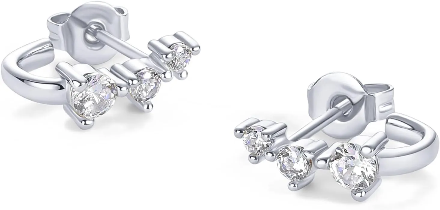 PAVOI 18K Gold Plated Sterling Silver Posts Cubic Zirconia Half Huggie Earrings | Small Hoop Earrings for Women | Constellation Baguette CZ Dainty Stud Cuff Earring