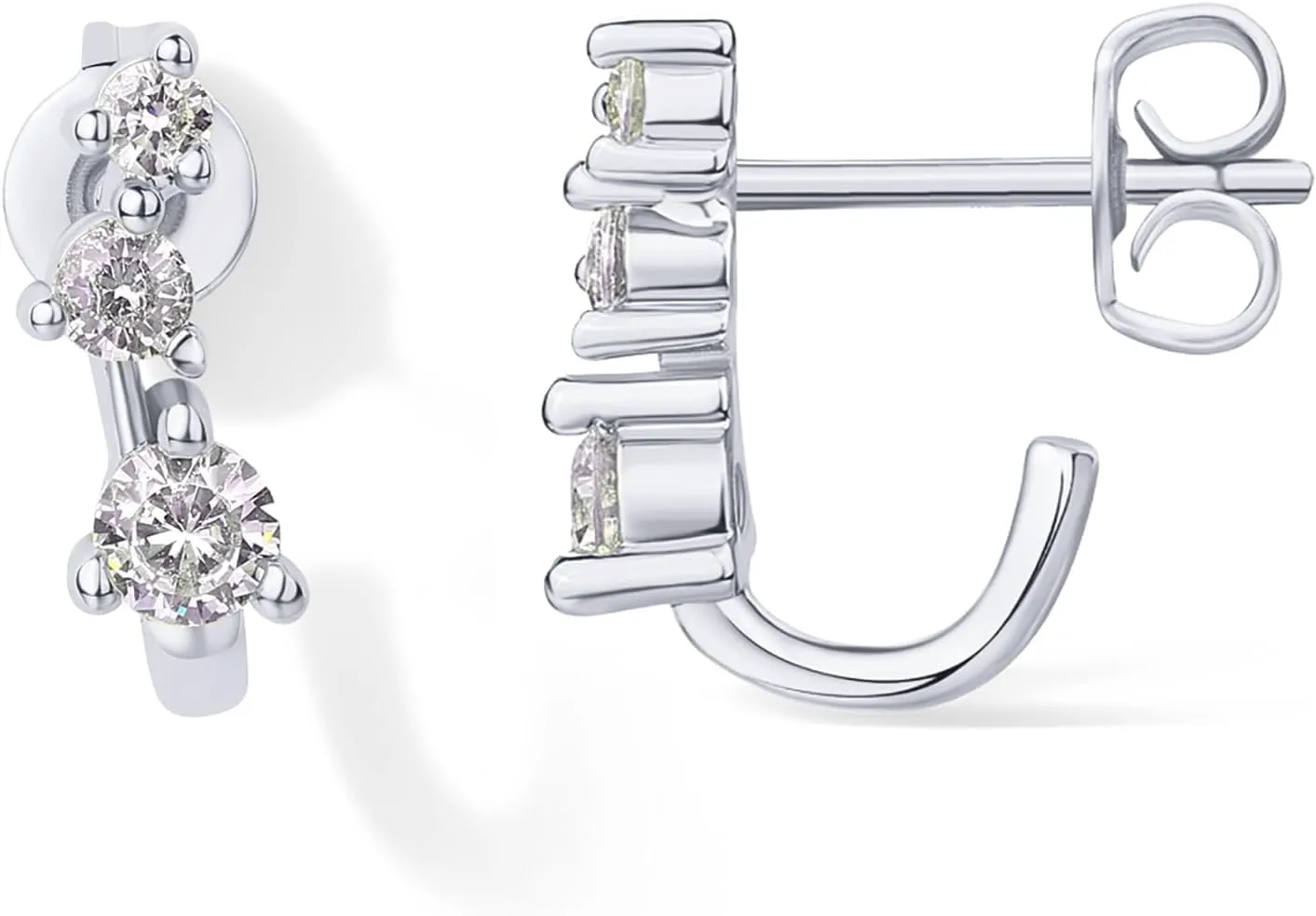 PAVOI 18K Gold Plated Sterling Silver Posts Cubic Zirconia Half Huggie Earrings | Small Hoop Earrings for Women | Constellation Baguette CZ Dainty Stud Cuff Earring