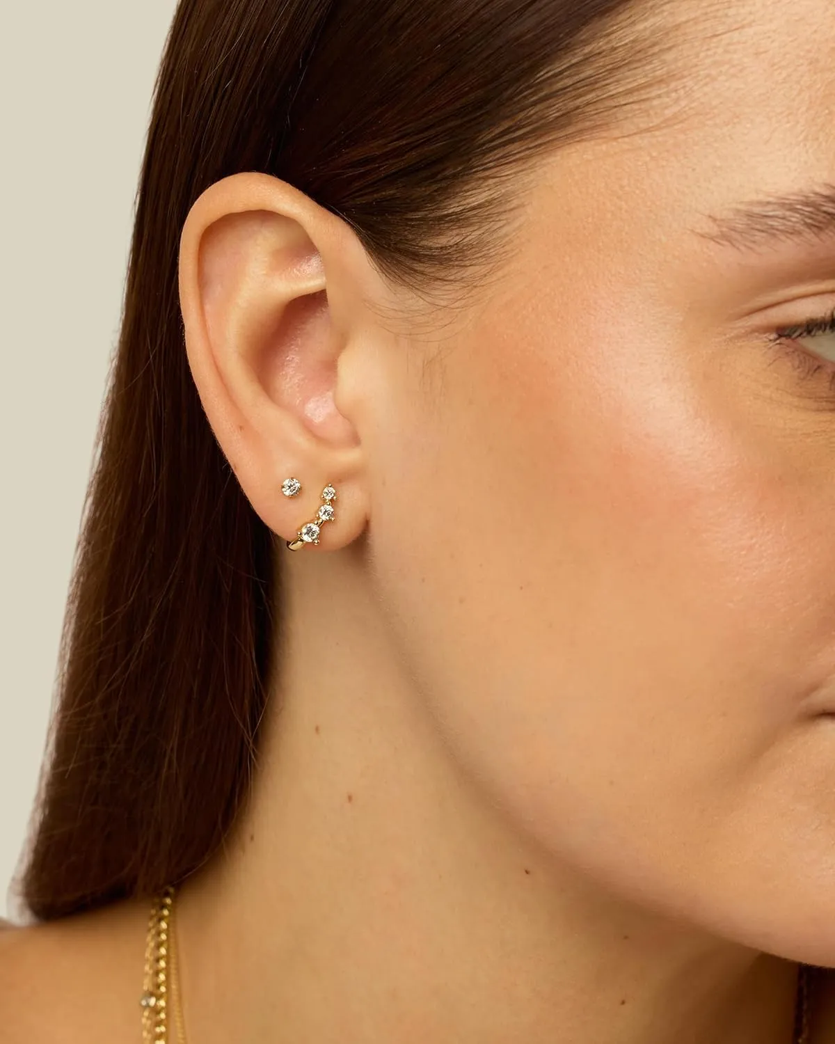 PAVOI 18K Gold Plated Sterling Silver Posts Cubic Zirconia Half Huggie Earrings | Small Hoop Earrings for Women | Constellation Baguette CZ Dainty Stud Cuff Earring