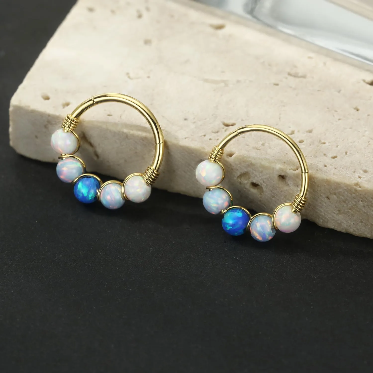 PEAKLINK 316L Surgical Steel Opal Nose Ring Septum Jewelry Tragus Rook Daith Piercing Jewelry Cartilage Helix Conch Hoop Earring