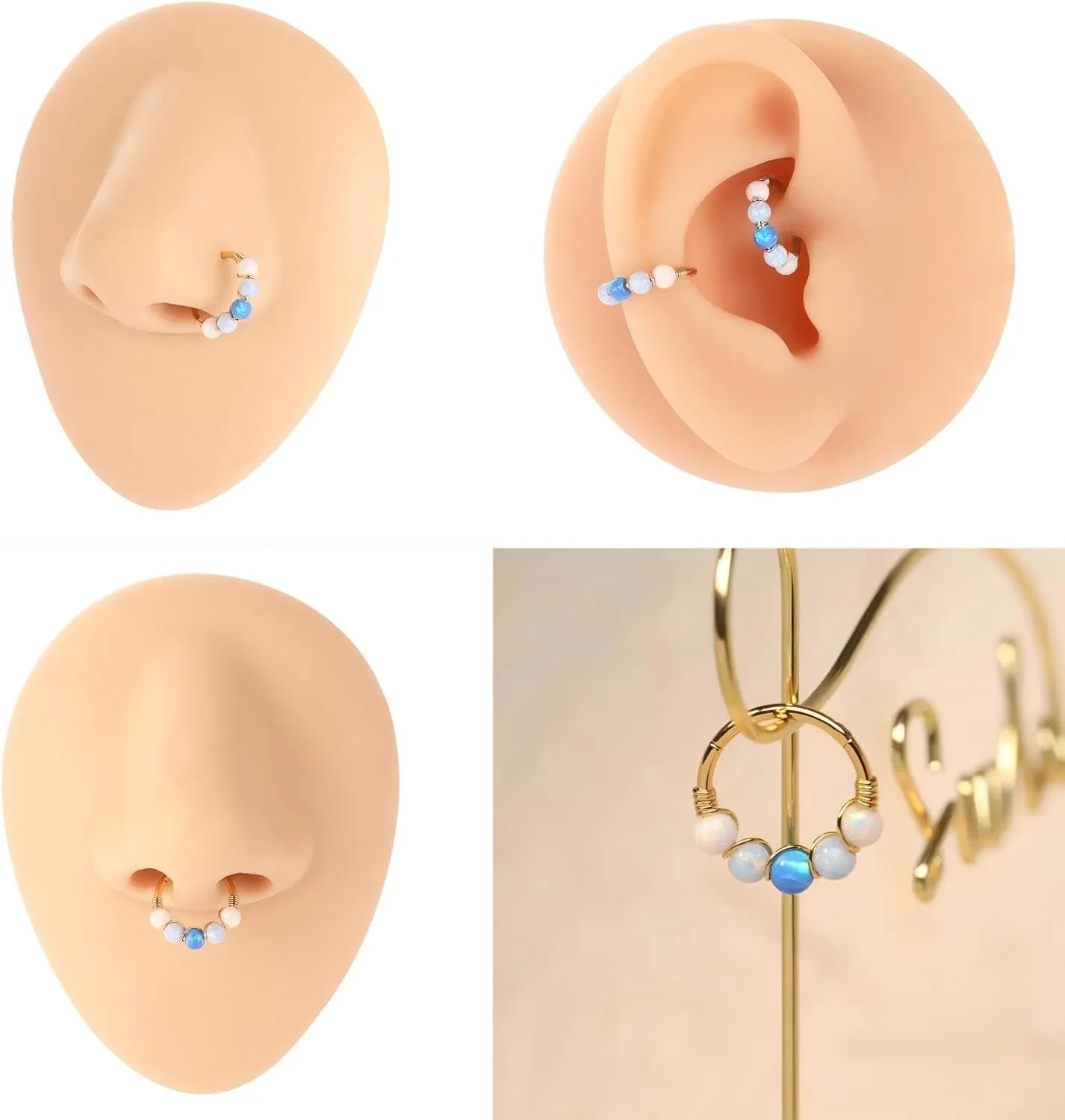 PEAKLINK 316L Surgical Steel Opal Nose Ring Septum Jewelry Tragus Rook Daith Piercing Jewelry Cartilage Helix Conch Hoop Earring