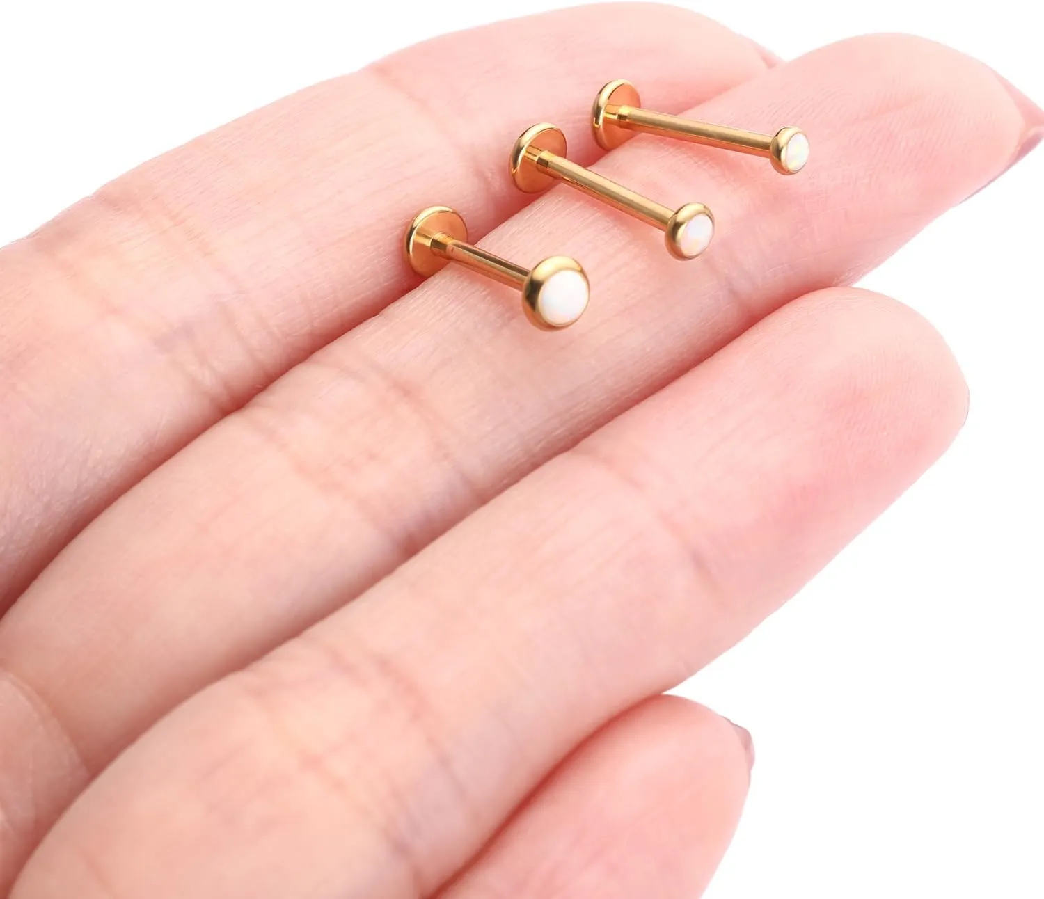 PEAKLINK 3PCS Opal Labret Studs 16G Lip Rings G23 Titanium Tragus Conch Earring Internally Threaded Labret Jewelry Cartilage Helix Piercing Medusa Medusa Jewelry 6/8/10mm