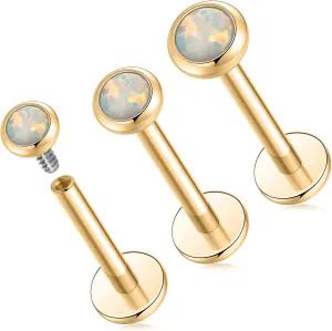 PEAKLINK 3PCS Opal Labret Studs 16G Lip Rings G23 Titanium Tragus Conch Earring Internally Threaded Labret Jewelry Cartilage Helix Piercing Medusa Medusa Jewelry 6/8/10mm