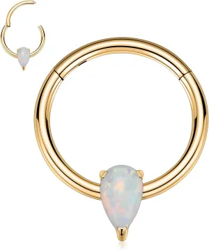 PEAKLINK Opal Septum Piercing Nose Hoop Ring 16 Gauge Conch Earring Helix Cartilage Piercing Daith Rook Tragus Jewelry Surgical Steel Nose Piercing for Women