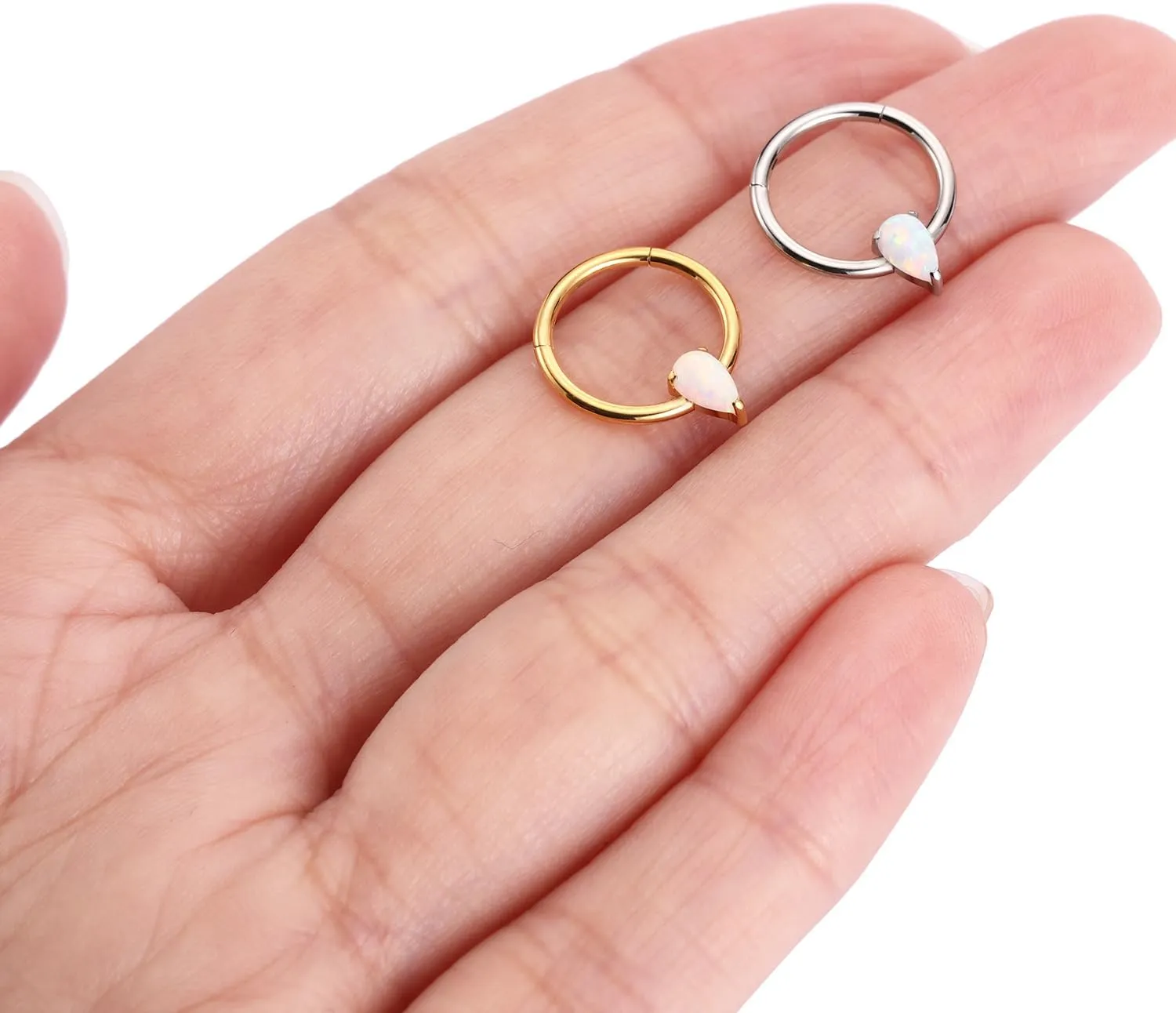 PEAKLINK Opal Septum Piercing Nose Hoop Ring 16 Gauge Conch Earring Helix Cartilage Piercing Daith Rook Tragus Jewelry Surgical Steel Nose Piercing for Women