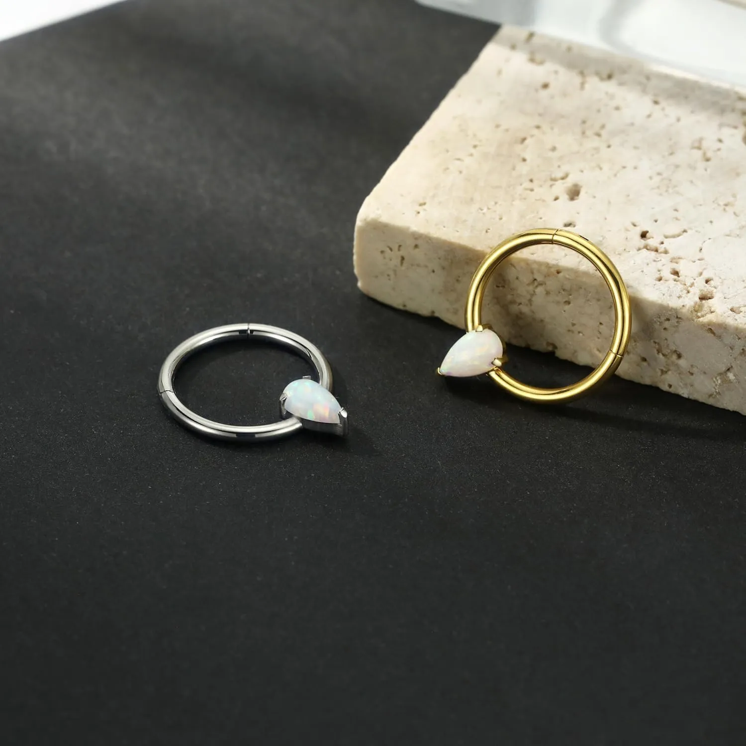 PEAKLINK Opal Septum Piercing Nose Hoop Ring 16 Gauge Conch Earring Helix Cartilage Piercing Daith Rook Tragus Jewelry Surgical Steel Nose Piercing for Women
