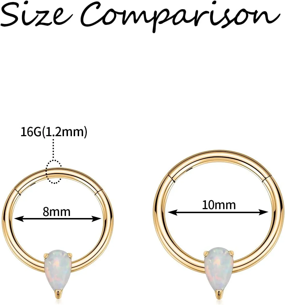 PEAKLINK Opal Septum Piercing Nose Hoop Ring 16 Gauge Conch Earring Helix Cartilage Piercing Daith Rook Tragus Jewelry Surgical Steel Nose Piercing for Women