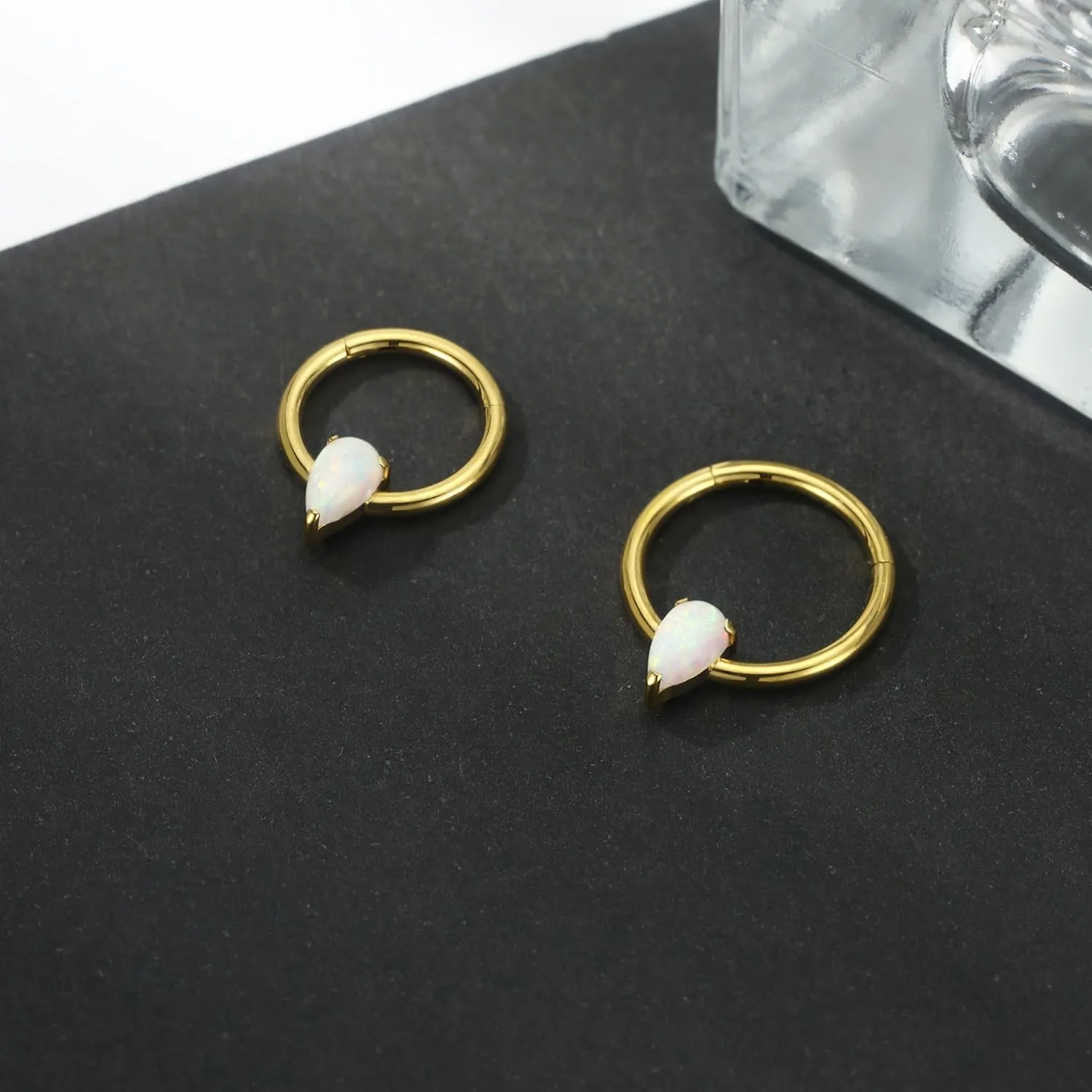PEAKLINK Opal Septum Piercing Nose Hoop Ring 16 Gauge Conch Earring Helix Cartilage Piercing Daith Rook Tragus Jewelry Surgical Steel Nose Piercing for Women