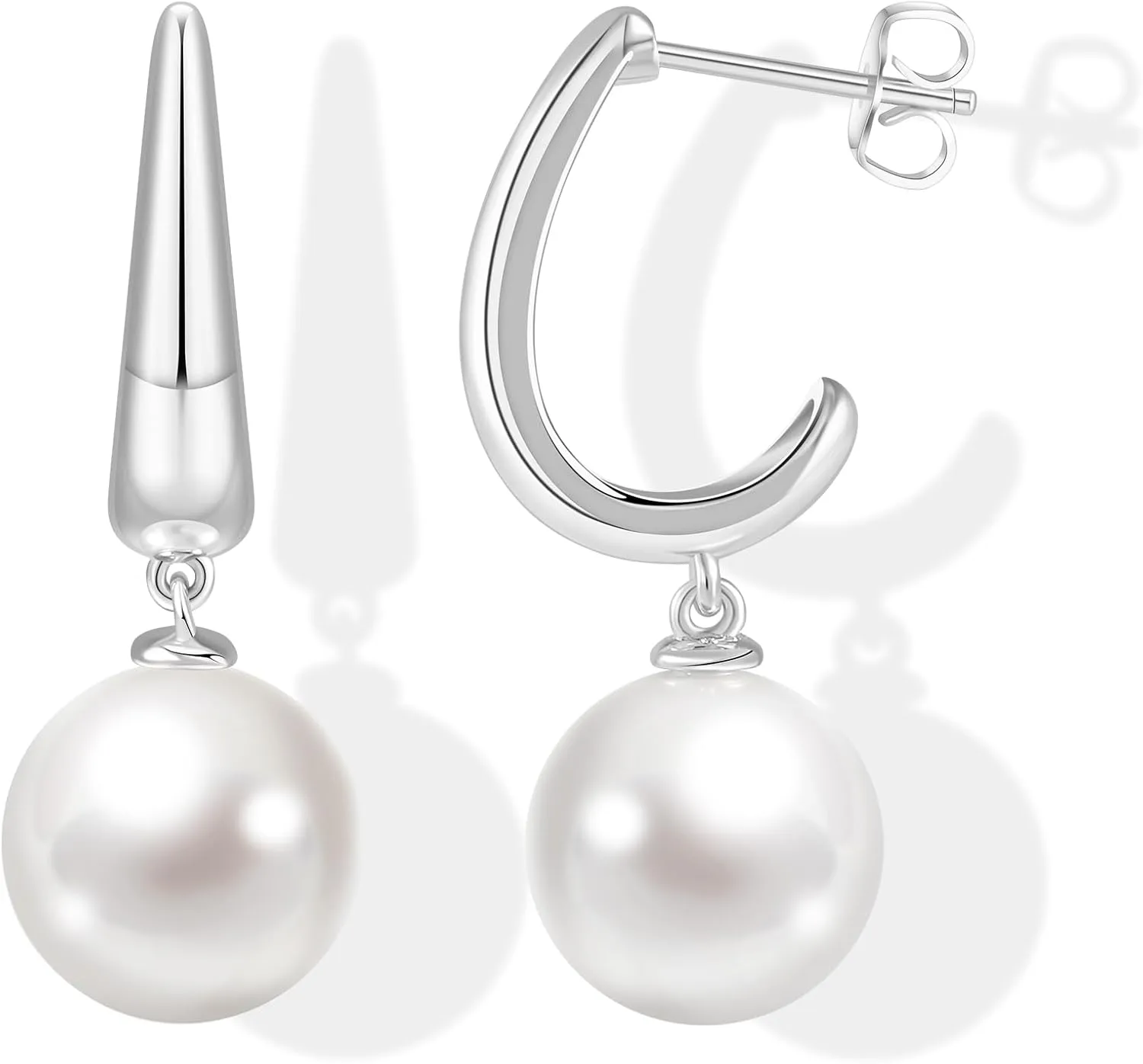 Pearl Earrings for Women Gold Plated Pearl Dangle Earrings 12mm Round Pearls Drop Earrings Wedding Jewelry for Women Gifts