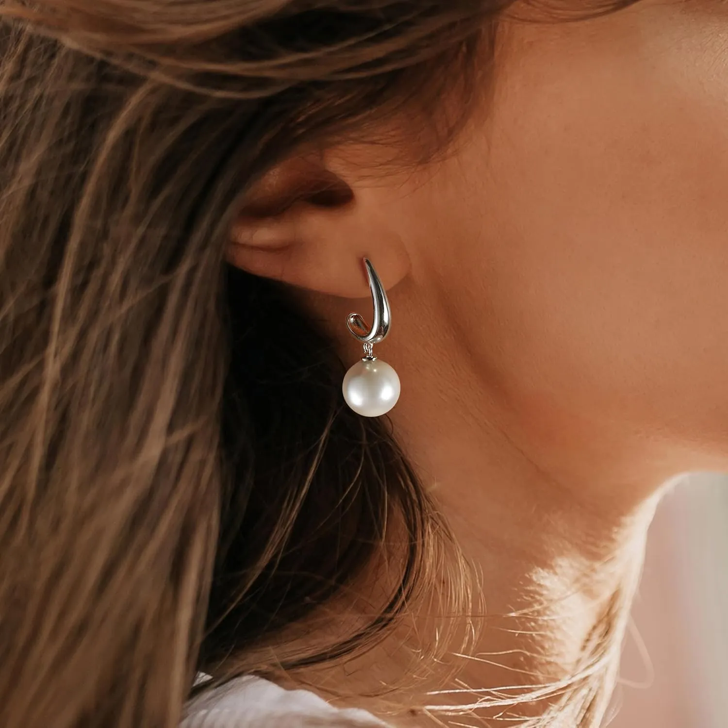 Pearl Earrings for Women Gold Plated Pearl Dangle Earrings 12mm Round Pearls Drop Earrings Wedding Jewelry for Women Gifts
