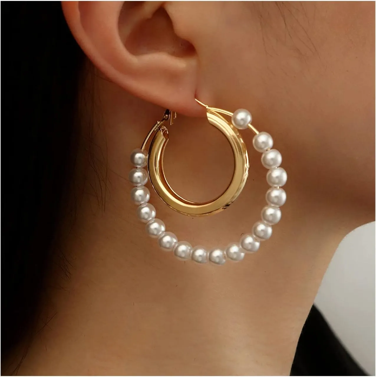 Pearl Hoop Earrings for Women Pearl Drop Earrings Birthday Wedding Jewelry Gifts for Women