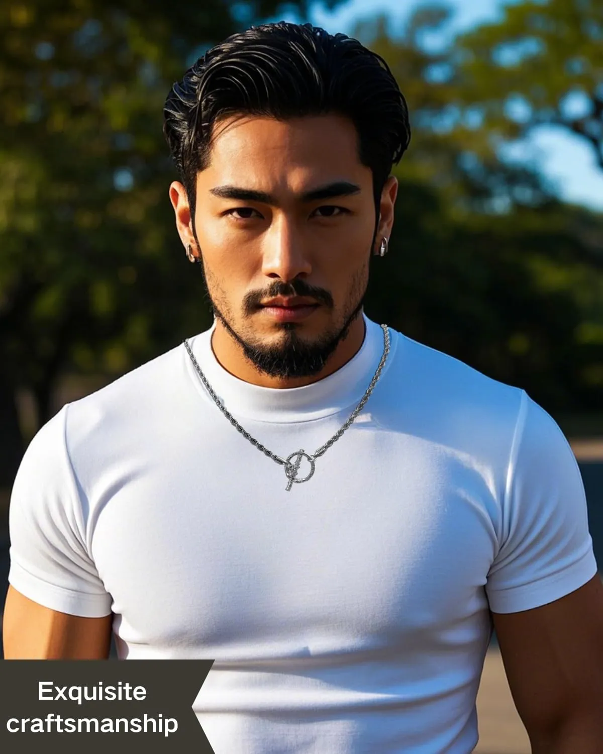 PEARLY JUN Wukong OT Buckle Chain Necklace For Men Women Silver Stainless Steel Cuban Chain Chunky Thick Hippie Hip Hop Kpop Punk Clasp Birthday Christmas Jewelry Gift For Him Her