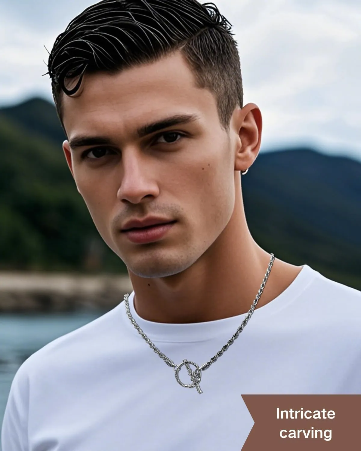 PEARLY JUN Wukong OT Buckle Chain Necklace For Men Women Silver Stainless Steel Cuban Chain Chunky Thick Hippie Hip Hop Kpop Punk Clasp Birthday Christmas Jewelry Gift For Him Her