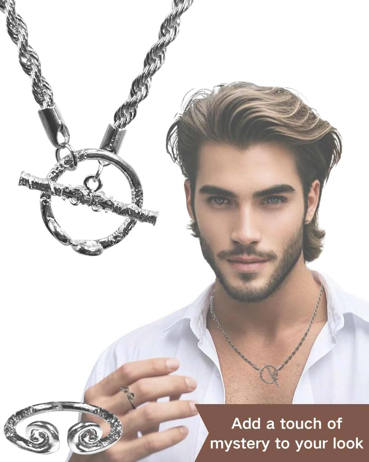 PEARLY JUN Wukong OT Buckle Chain Necklace For Men Women Silver Stainless Steel Cuban Chain Chunky Thick Hippie Hip Hop Kpop Punk Clasp Birthday Christmas Jewelry Gift For Him Her