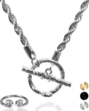 PEARLY JUN Wukong OT Buckle Chain Necklace For Men Women Silver Stainless Steel Cuban Chain Chunky Thick Hippie Hip Hop Kpop Punk Clasp Birthday Christmas Jewelry Gift For Him Her