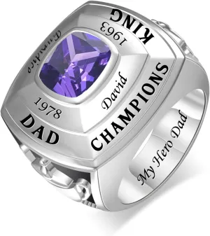 Personalized Champion Ring 925 Sterling Silver Gemstone Ring Custom Engraved Ring Father Birthstone Ring for Dad Husband Son for Birthday Father's Day Valentine's Day