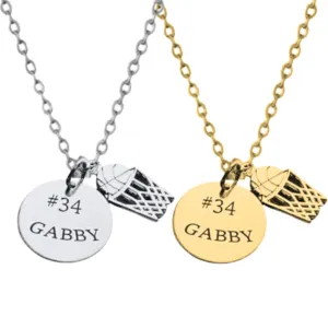 Personalized Engraved Basketball Necklace, Girls Basketball Jewelry, Gift for Basketball Players | Hoop and Net Charm Pendant for Basketball Players and Fans