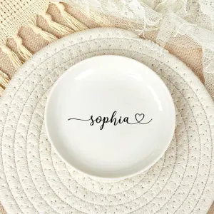 Personalized Jewelry Dish Ceramic Earrings Bracelets Necklace Holder Custom Name Trinket Dish Decorative Jewelry Tray Plate Bridesmaids Wedding Gifts Entryway Table Room Decor 4"