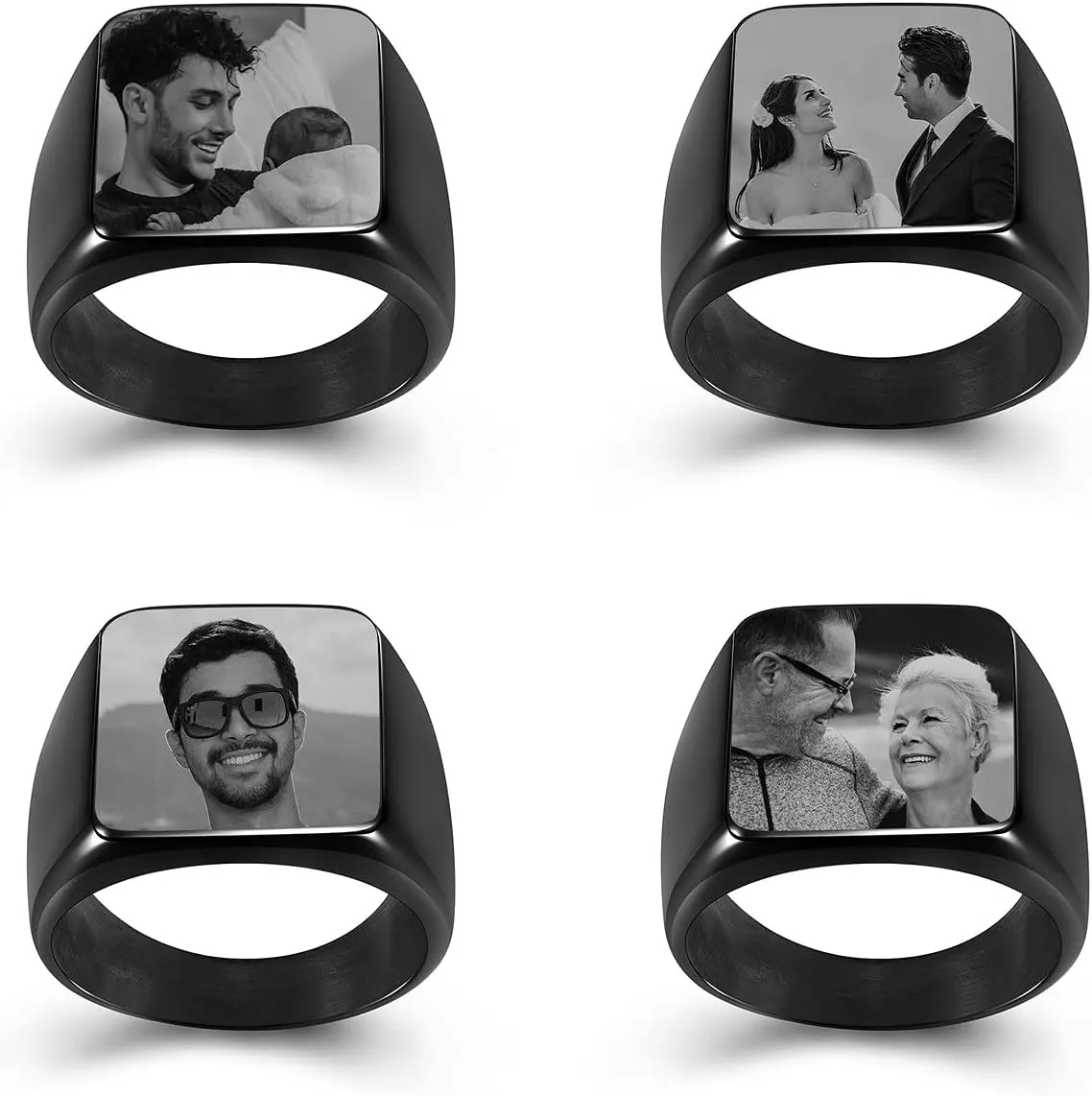 Personalized Signet Ring Engraving Picture Custom Photo Biker Rings for Men Women Memorial Stainless Steel Wedding Band Jewelry Size 9-14
